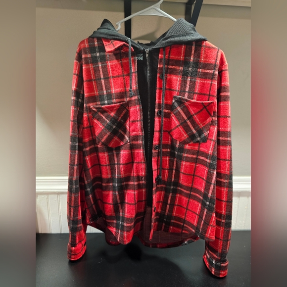 Red Flannel Zip Up Hoodie - Picture 1 of 4